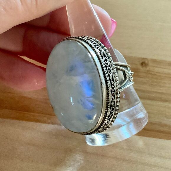 Rainbow Moonstone Solid 925 Sterling Silver 10 - Picture 2 of 6